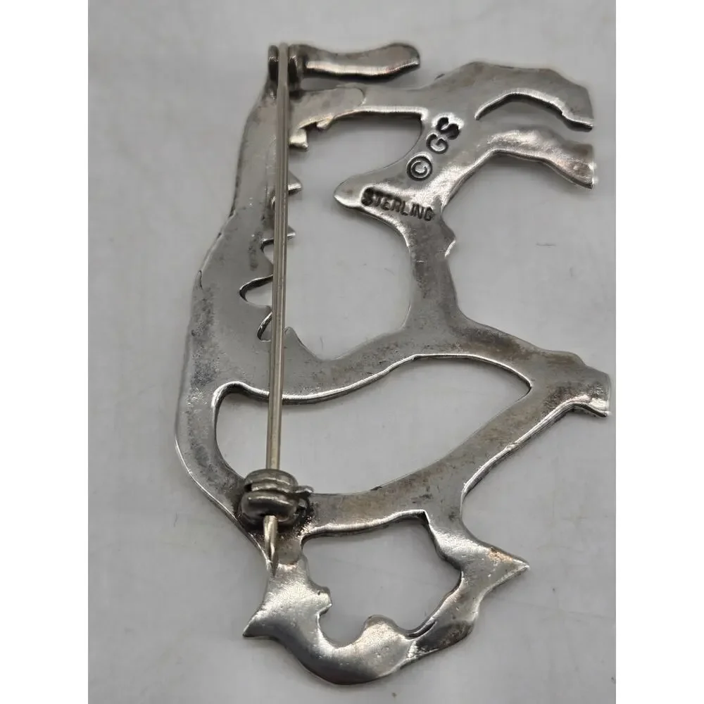 Vtg 70s Sterling Navajo GS Glen Irene Sandoval Buffalo Bison Outline Brooch Pin
